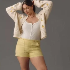 Anthropologie Pilcro The Kit High-Rise Utility Shorts Butter Yellow Sz  16 New