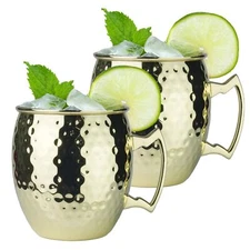 Set of 2 Gold Hammered Moscow Mule Mugs Durable 20oz Cups for Home Dining