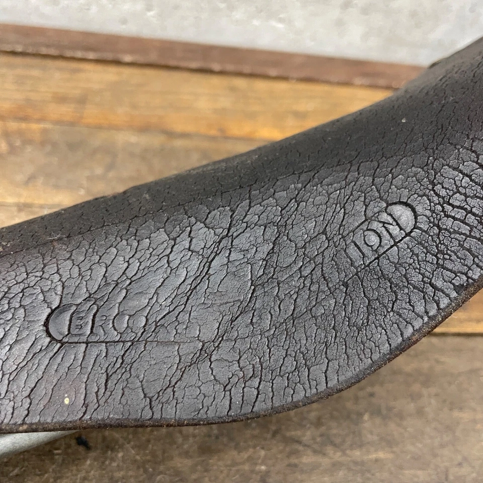 Asiento de cuero Brooks vintage sillín temprano marrón Inglaterra pátina seca competición Foto 3 de 4