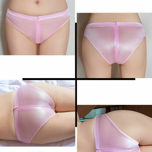 Women Zip Open Crotch Panties See Through Briefs Shiny Glossy Underwear Lingerie - Picture 12 of 17