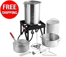 30 Qt Deluxe Aluminum Turkey Deep Fryer Kit Steamer Stock Pot Propane LP Outdoor