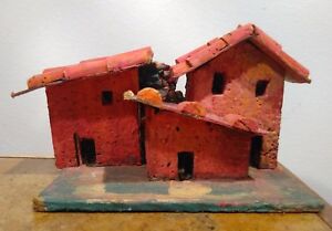 Antico Gruppo Paese Casette Case Per Presepe Sughero E Cartone Vintage Ebay