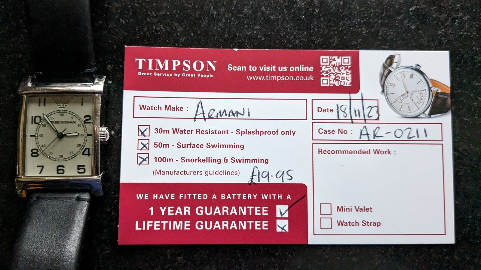 Emporio Armani watch mens AR0211 28MM Quartz Working New Battery 18/11