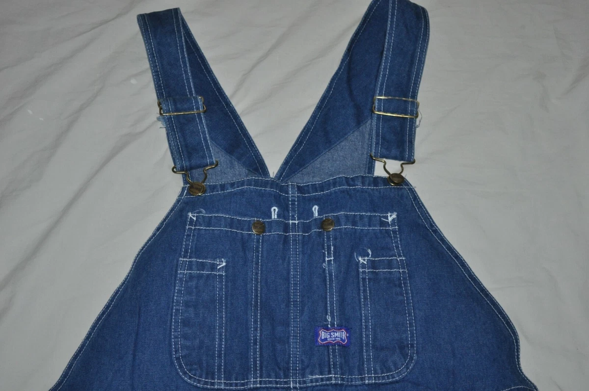 BIG SMITH 40 x 24 CARPENTER Blue Denim BIB OVERALLS Work Farm 100 Cotton Hemmed