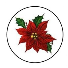48 CHRISTMAS POINSETTIA ENVELOPE SEALS LABELS STICKERS 1.2" ROUND