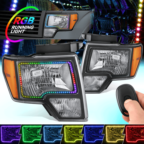 For 2009-2014 Ford F150 Pickup RGB LED Halo Ring DRL Headlight Lamps Black/Amber - Bild 1 von 12
