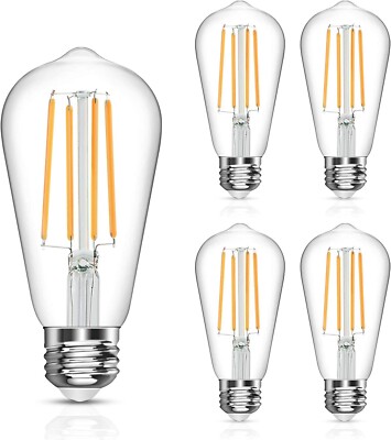 Vintage LED Edison Bulb E26 6W Equivalent 60W Soft White 2700k Non-Dimmable 5Pac