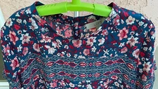 Loft Womens Short Sleeve Top Border Print Details Medium