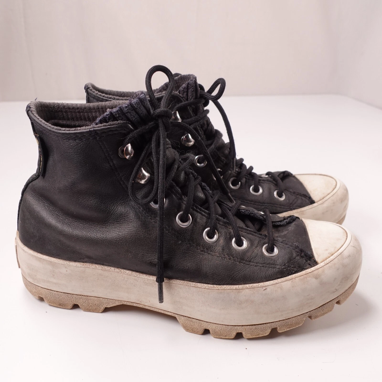 Sneakers alte Converse nere in pelle da donna taglia 8 retrò robuste streetwear