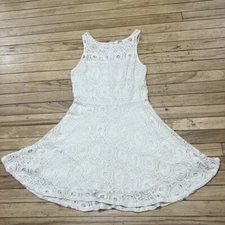 BB DAKOTA Fit Flare Mini Dress Lace Sleeveless 8 Cream Boat Neck Zipper Boho 8