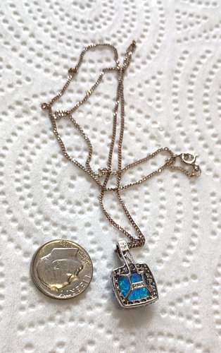 Blue Fire Opal Ocean Blue Topaz Gems 925 Sterling Silver Plated Necklace Pendant - Picture 7 of 16
