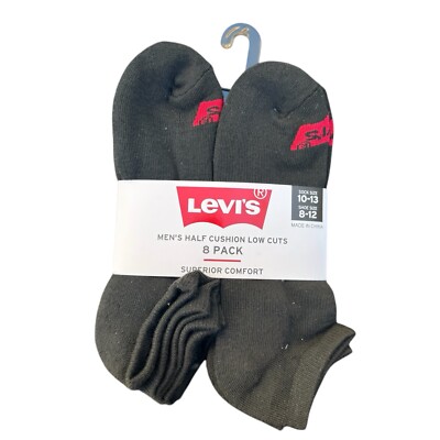 Levi s Men s Cushioned Low Cut Black Comfort Casual Gym Socks Pack Of 8 NWT