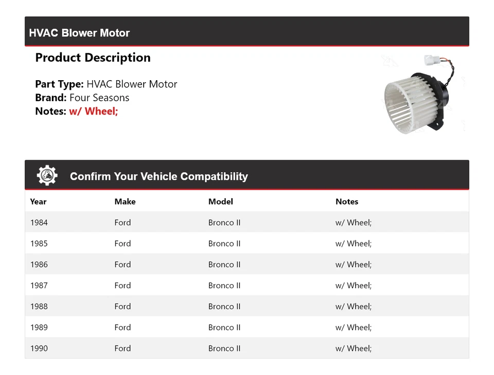 Motor soplador de climatización Ford Bronco II 1984-1990 4 estaciones 1985 1986 1987 1988 Foto 2 de 4