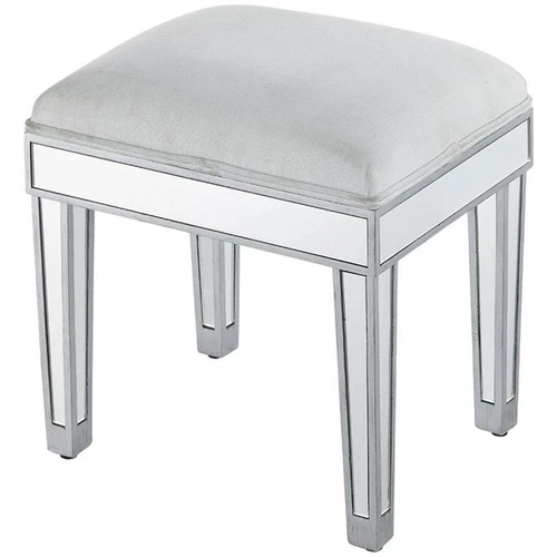 Elegant Decor Reflexion 18" Mirrored Fabric Vanity Stool in Beige and Silver - Picture 3 of 10