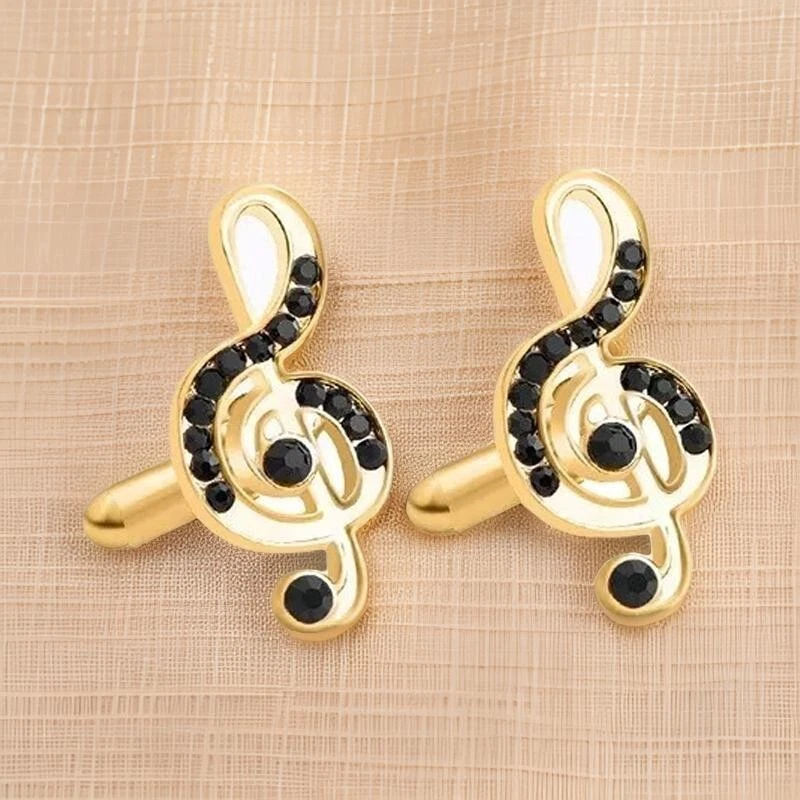 Lab Created Black Diamond Music Lover Cufflinks For Men's 14K Yellow Gold Plated - Image 2 of 4