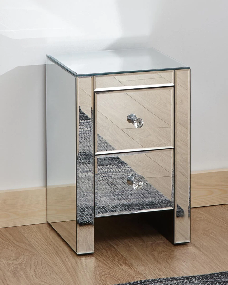 Slim Venetian 2 Drawer Mirrored Furniture Chest Of Drawers Crystal