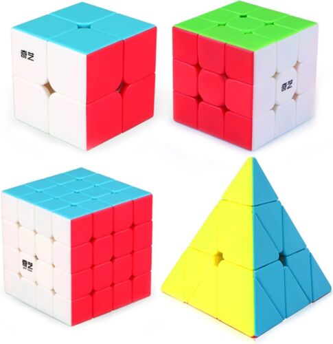 4 Pack Speed Cube Set, Speed Cube 2x2 3x3 4x4   Pyramid Magic Cubes Brain Teaser - Picture 1 of 5