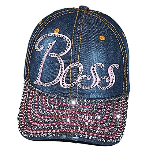 Womens Rhinestone Hat, Bling Denim and Diamonds One Size
