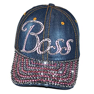 Womens Rhinestone Hat, Bling Denim and Diamonds One Size Boss