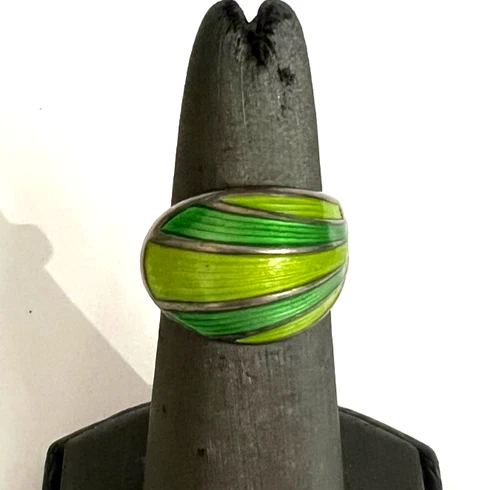 VINTAGE DAVID ANDERSON GREEN ENAMEL  & STERLING SILVER RING SIZE 6