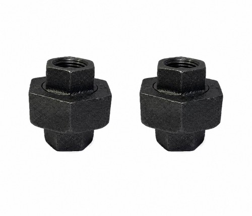 1-1/4" BLACK MALLEABLE IRON UNION fitting pipe npt - 2 Pack