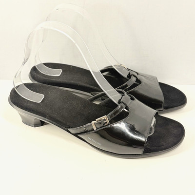Mephisto Sandals Patent Leather Womens US10 40 Black Slide Buckle Heels Comfort
