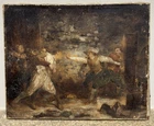 Antique Boxing Tavern Brawl Scene Painting, Oil on Canvas, Signed 1895