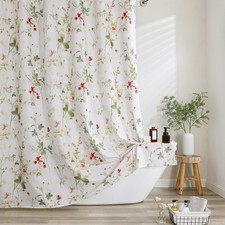 Floral Printed Shower Curtain 72 Inch Length, Farmhouse Soft Fabric Watercolo...