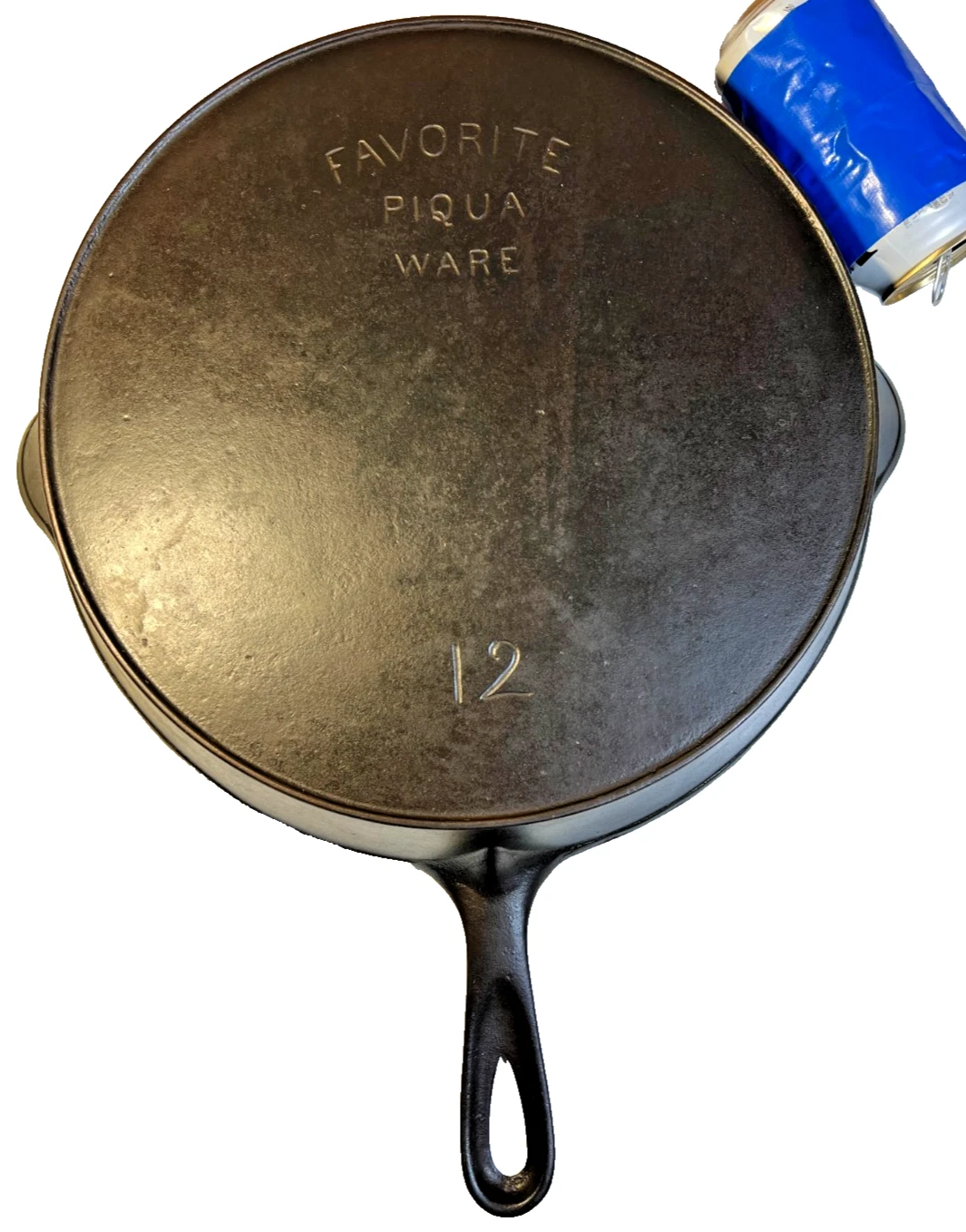 FLAT EXTRA LARGE 13" Antique Cast Iron Skillet Pan Favorite Piqua Ware Ohio FLAT