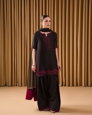 Graceful Natural Crepe Black Farshi Plazzo Suit Set With Lace Organza Dupatta