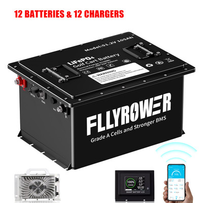 12X 48V 105Ah Lithium LiFePO4 Golf Cart Batterie Trolling Motor 200A BMS+Charger