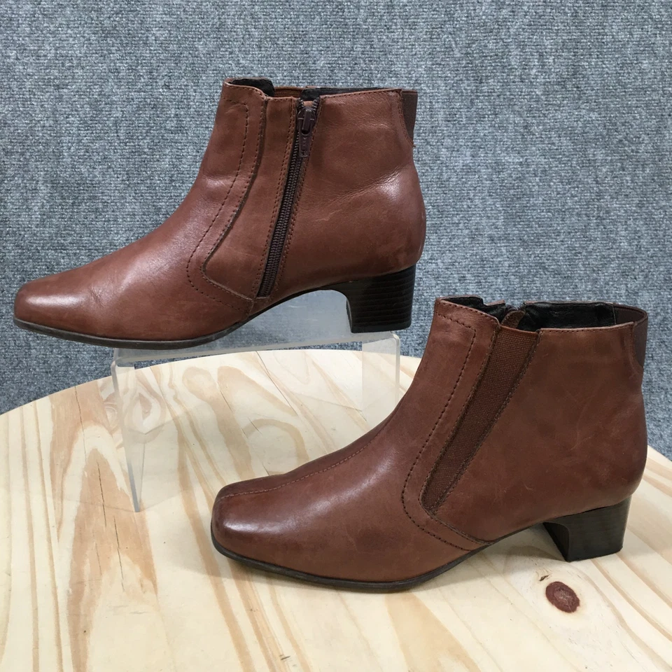 Spring Step Boots Womens 39 Appeal Side Zip Ankle Bootie Brown Leather Low Heels - Image 3 of 4