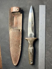 Vintage Parker & Son Boot Dagger w Brass Handle/Sheath. Blade Has Slight Rattle