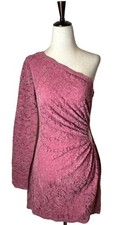 Saylor Pink Lace Velvet Long Sleeve One Shoulder Ruched Cut Out Mini Dress XS
