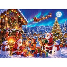 Santa Mountain Cabin Christmas Jigsaw Puzzle 500 Pieces