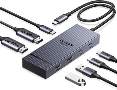 UGREEN 7 in 1 Docking Station Dual Monitor, USB C Hub Black or grey