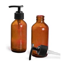 NEW 4oz GLASS EMPTY MASSAGE OIL/LOTION BOTTLE WITH PUMP FOR OIL HOLSTERS -AMBER