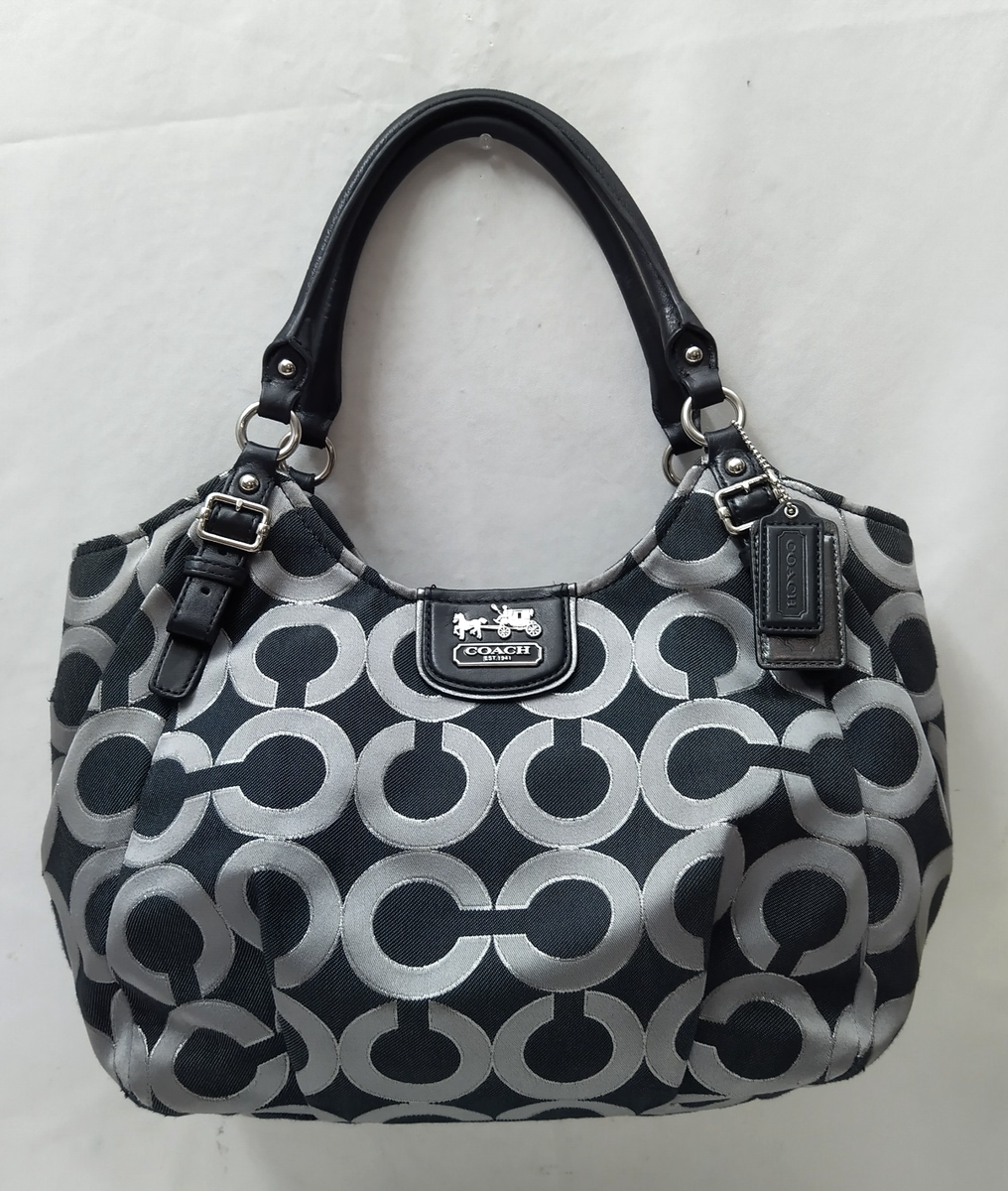 Coach Madison Signature Black Canvas Double Handles Shoulder Bag 