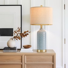 24.25" Table Lamp Modern Ceramic Blue Lamps for Living Room Bedroom Boho Beds...