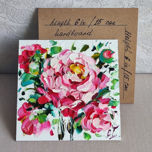 original oil painting Rose pink flowers artwork Floral small wall art 6*6 inch - Picture 8 of 11