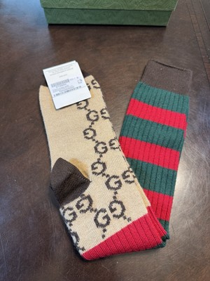 New Authentic Gucci GG Supreme Logo Green Red Socks Size M | eBay