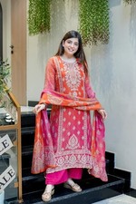 Women s 3 Piece Ethnic Suit Printed Kurta, Trouser Dupatta Festive Wear