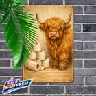 Highland Cow Toilet Paper Funny Vintage 8x12 Metal Tin Sign Bathroom Decor