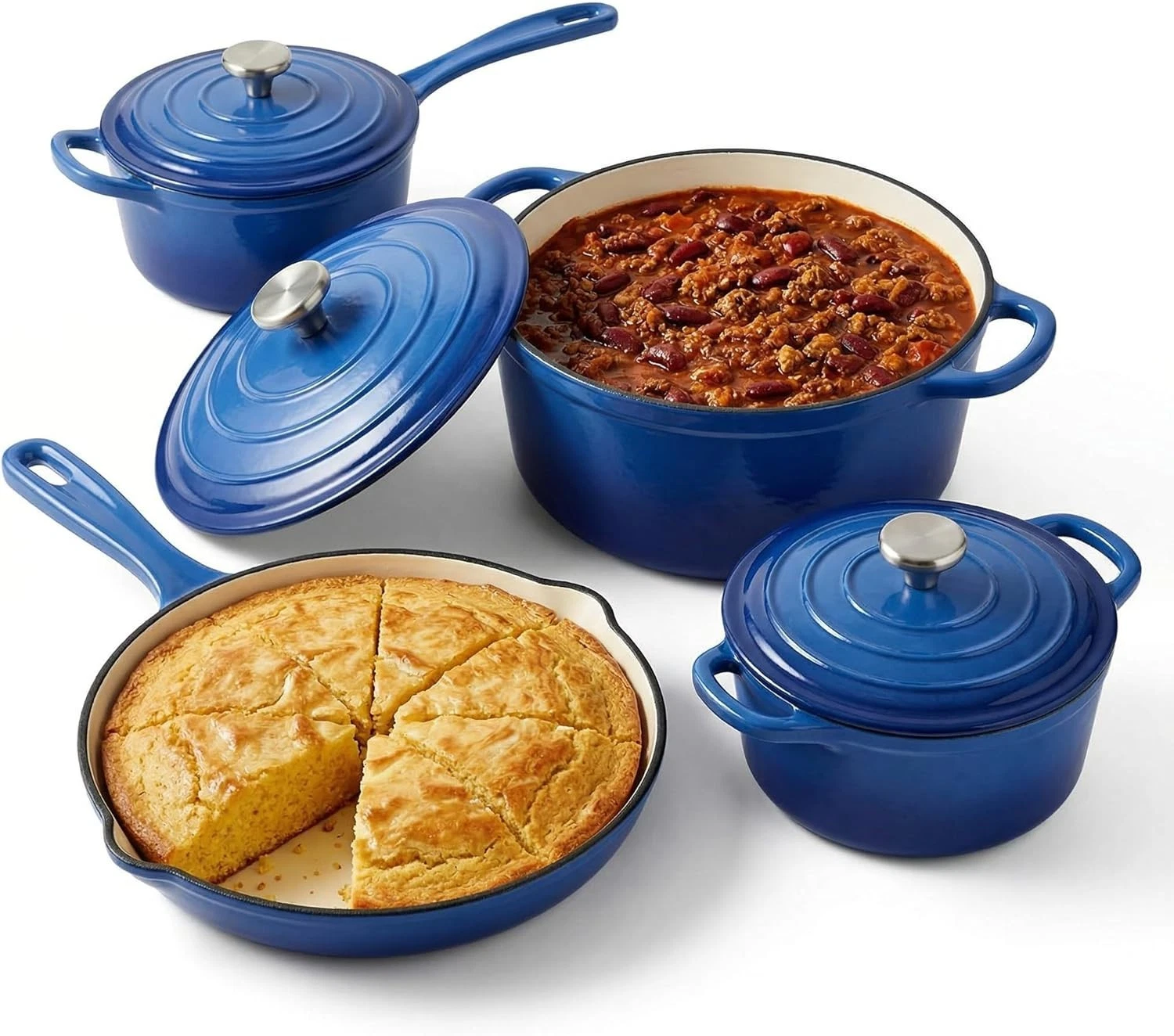Enameled Cast Iron Cookware Set 7 Piece of Dutch Ovens Sauce Pan Skillet 3 Lids
Opens in a new windo