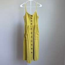Vintage Havana sz M yellow linen midi dress