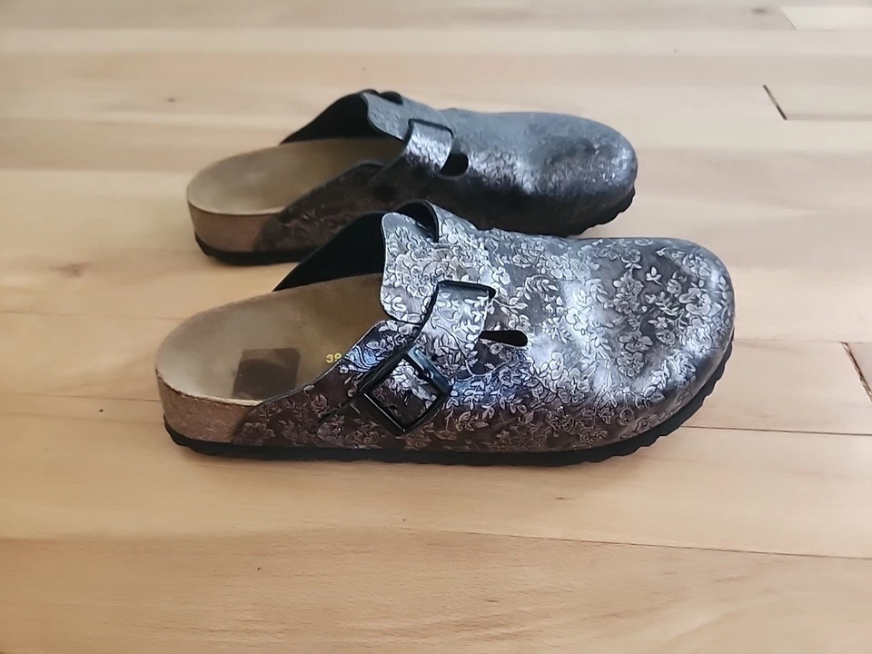 Zuecos de cuero floral metálico gris/plateado Papillio de Birkenstock 39 L8 M6 Foto 2 de 4
