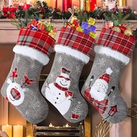 WeihnachtsstrüMpfe 3Er Set 18 Zoll Bestickt Weihnachtsmann Schneemann Rentier