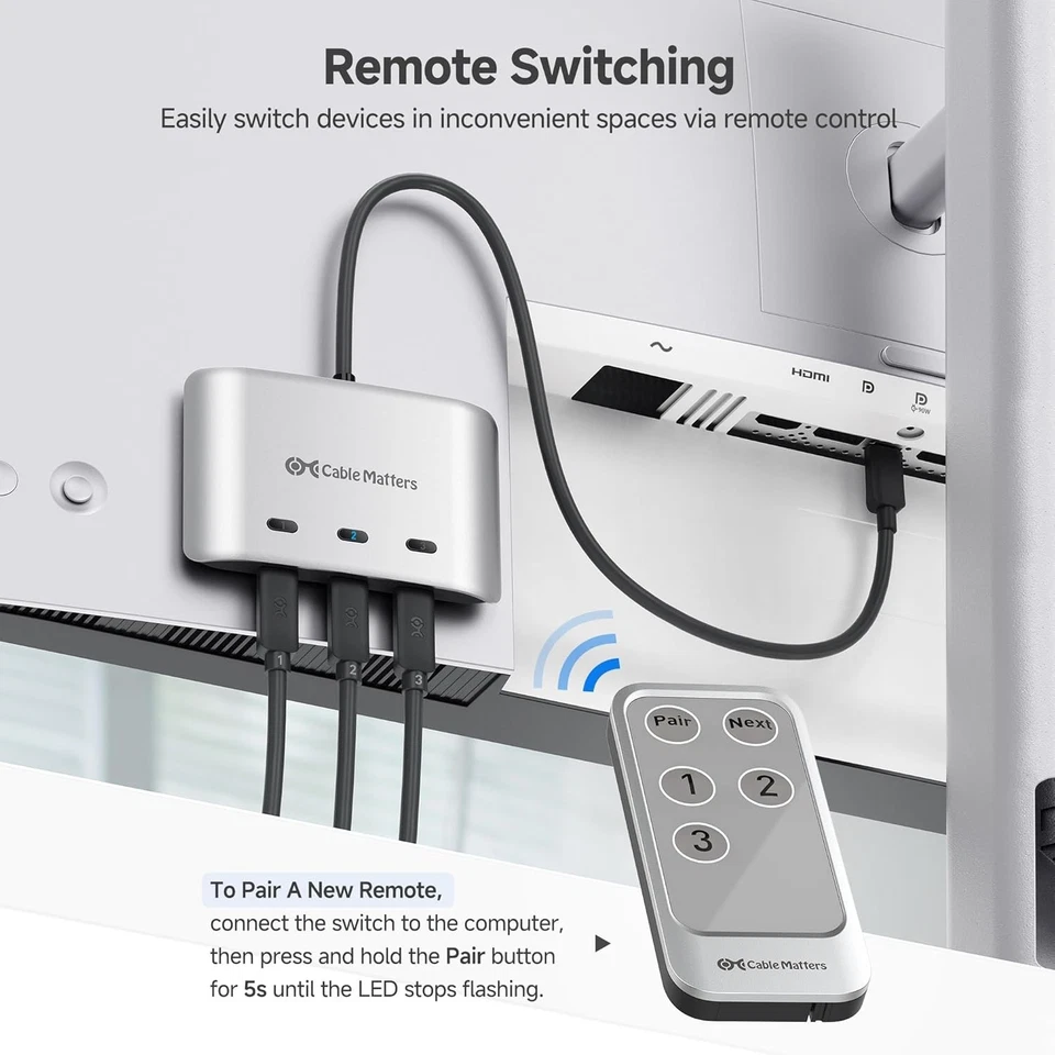 Cable Matters 20Gbps USB C Switch, 3-in-1-Out, Supports Up to 8K@30Hz on Windows - Image 3 of 4