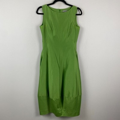 COS Iconic Cocoon Dress Size 4 Green Cotton Silk Sleeveless