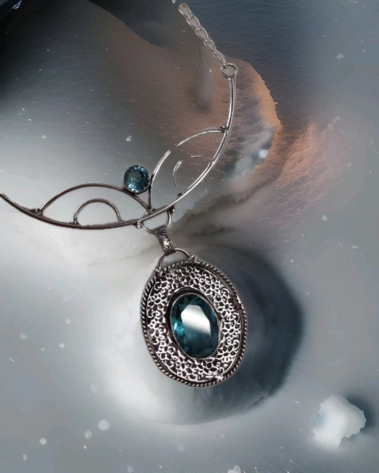 925 Plated Silver Necklace With Blue Topaz - Image 2 of 4